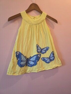 Mini Boden Yellow Butterfly Appliqué Sleeveless Dress 4-5Y